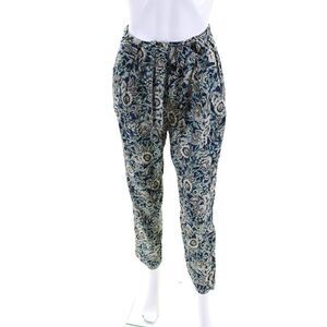 Ema Blues Women's Elastic Waist Belted Floral Straight Leg Pant Size S